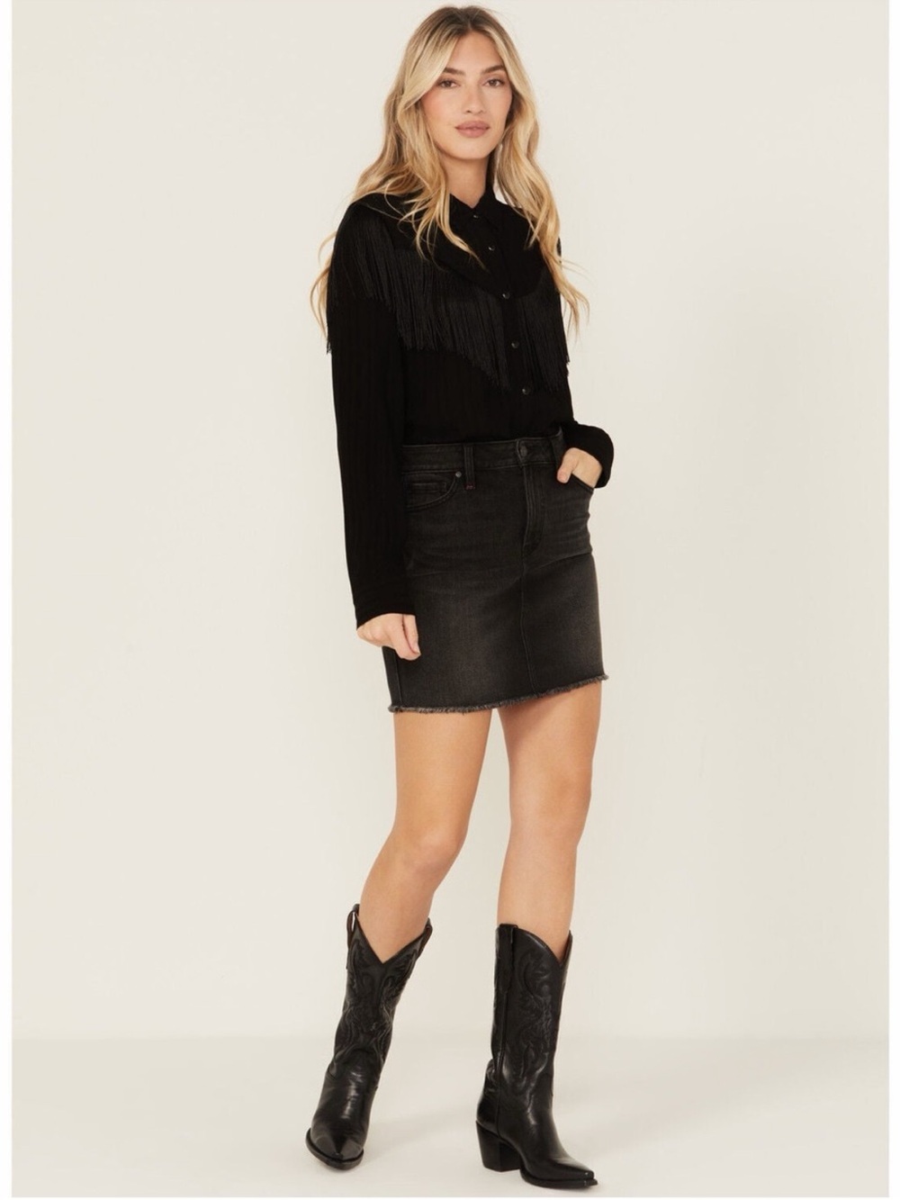 Idyllwind Jean Skirt Frayed Studded mini denim Fueled By Miranda Lambert Black